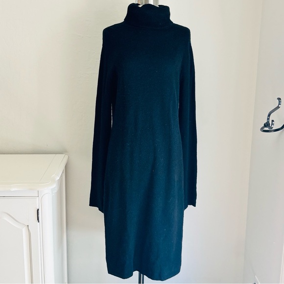 Kenneth Cole Wool Cashmere Cowl Turtleneck Long Sleeve Sweaterdress, Black, L - Picture 1 of 8